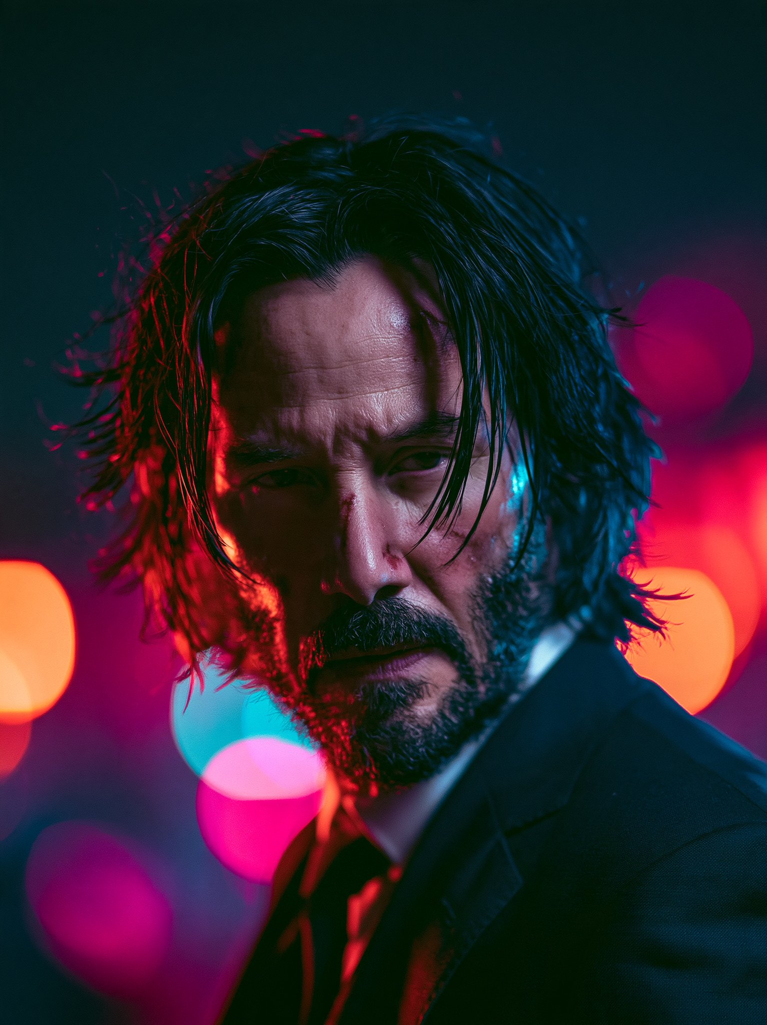 Keanu Reeves (John Wick) Stereoscopic photo of John Wick taken on Kodak Gold… — AI-generated image by @michaelrabone using Midjourney
