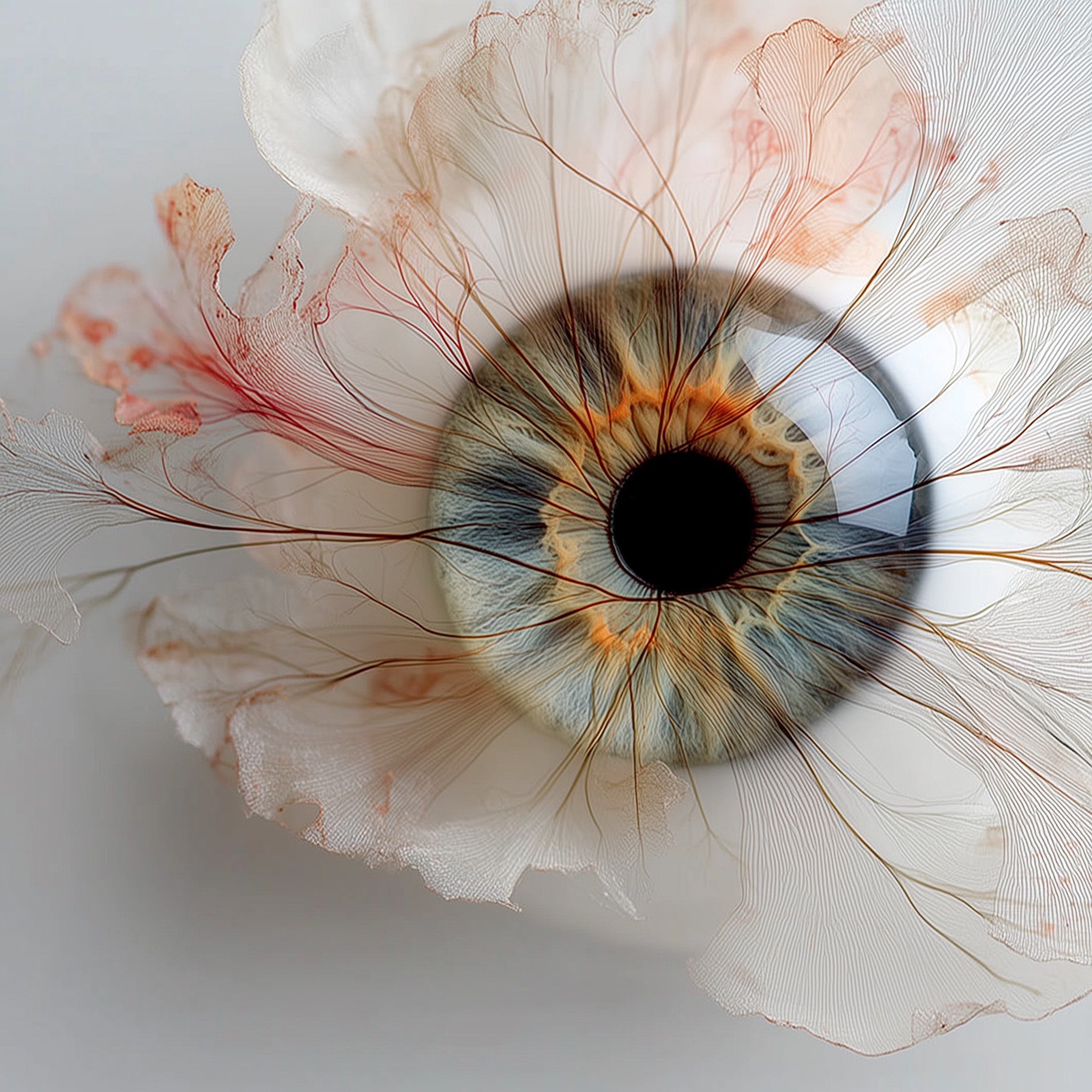 Super macro close-up of pupil and iris surrounded by roots --ar 1:1 --quality 4… — AI-generated image by @michaelrabone using Midjourney