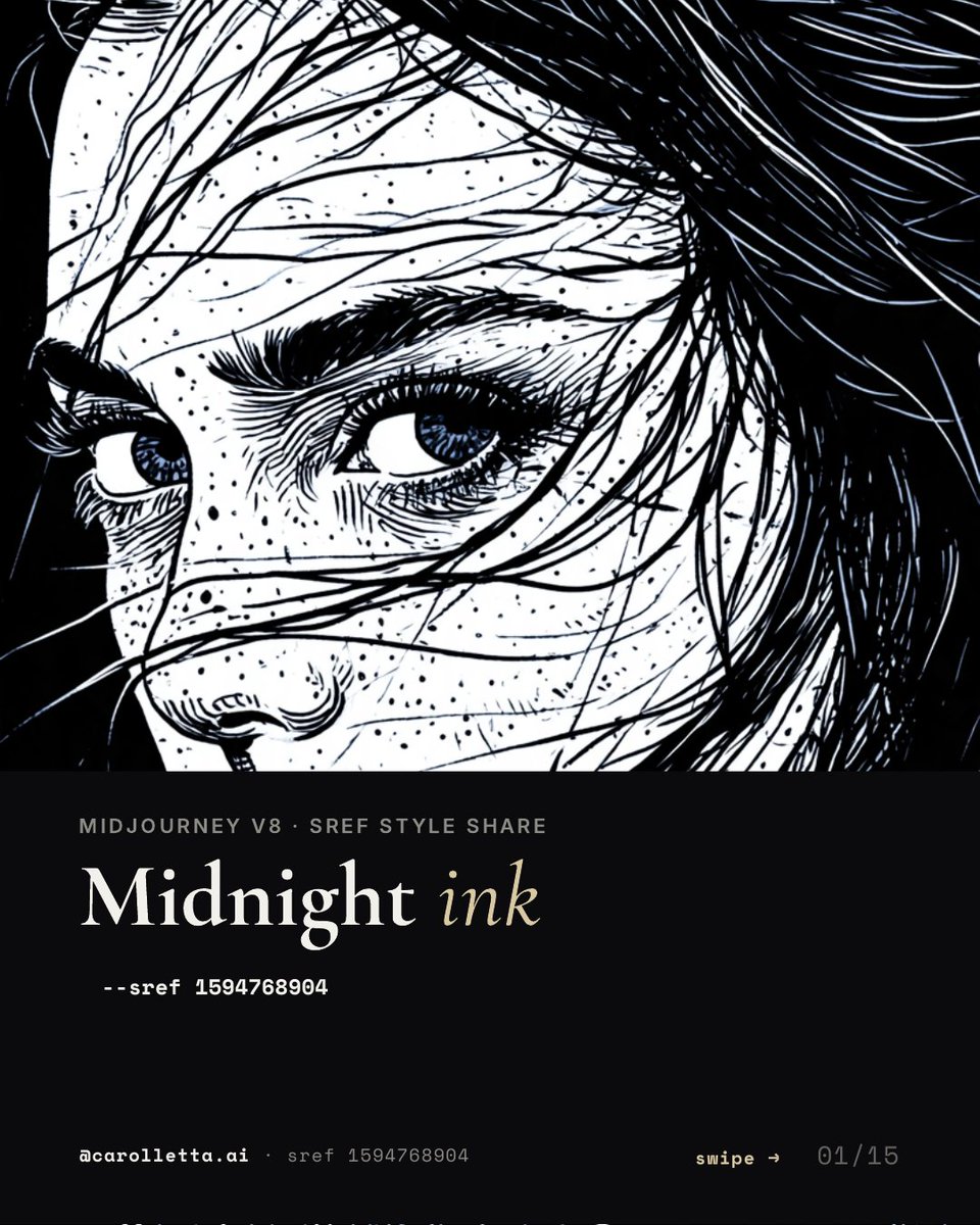Midnight ink Midjourney V8 Sref Style Share @midjourney White scratchboard… — AI-generated image by @carolletta using Midjourney