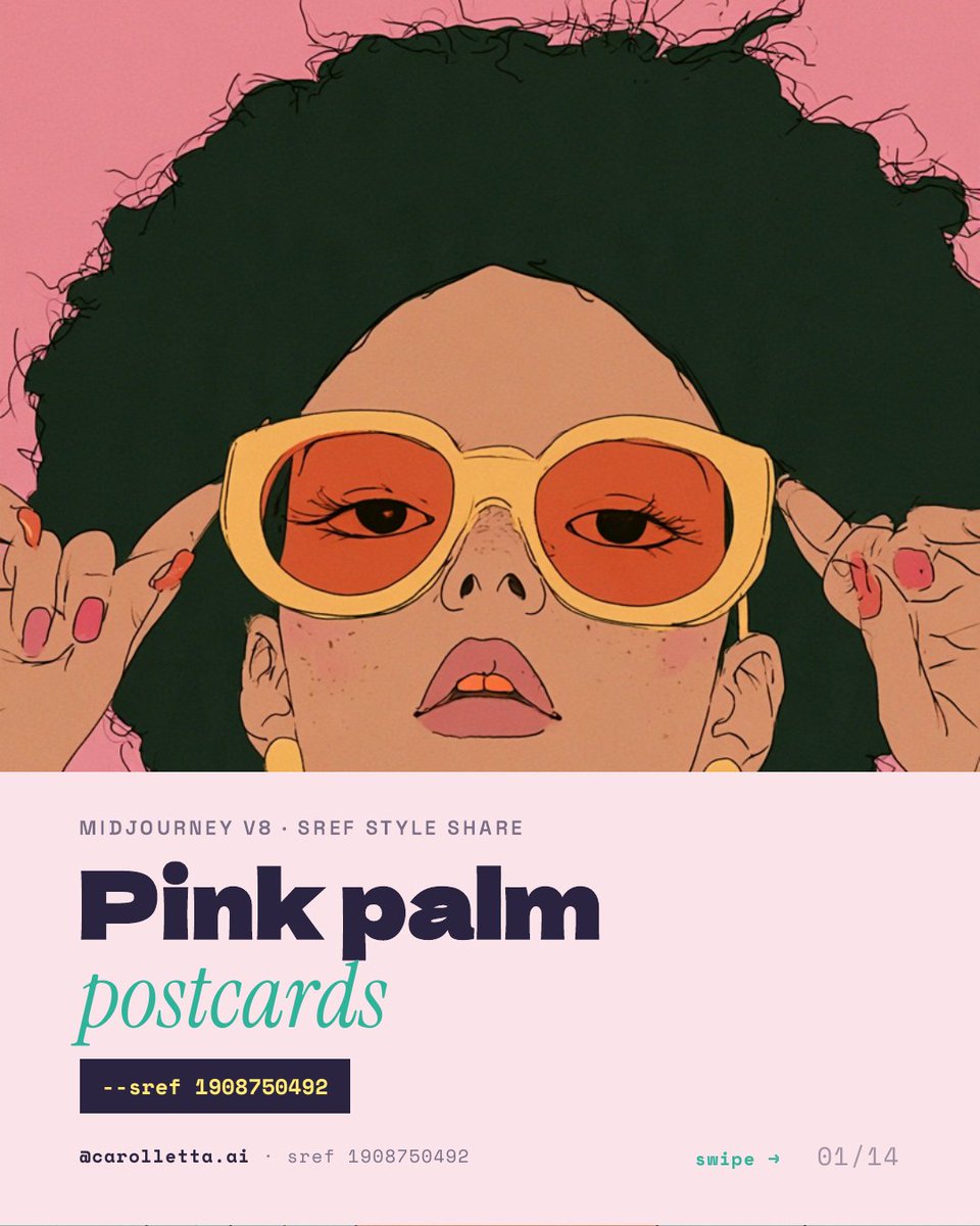 Pink palm postcards Midjourney V8 Sref Style Share @midjourney Flat retro… — AI-generated image by @carolletta using Midjourney