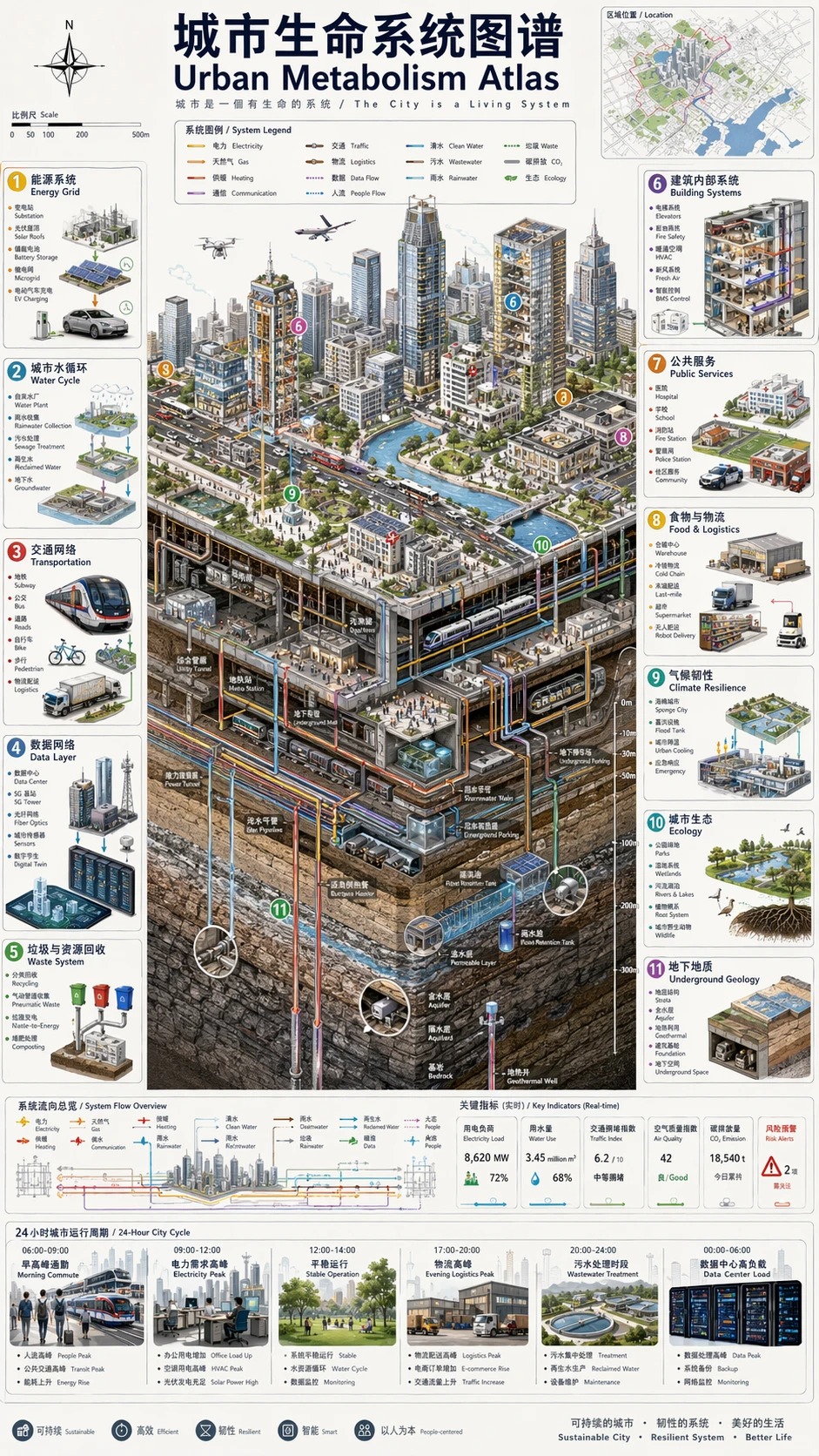 Vertical 9:16 isometric cutaway infographic "城市生命系统图谱 / Urban Metabolism… — AI-generated image by @creator using GPT Image 2