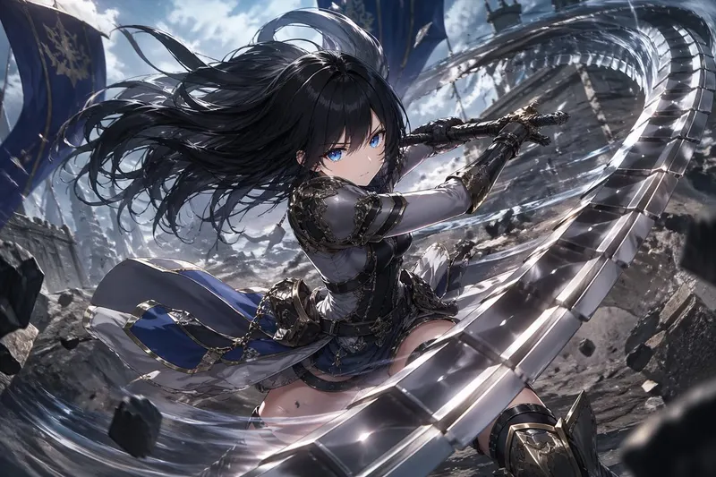 A highly detailed anime illustration of a fierce female warrior with long… — GPT Image 2 prompt by @REd8358