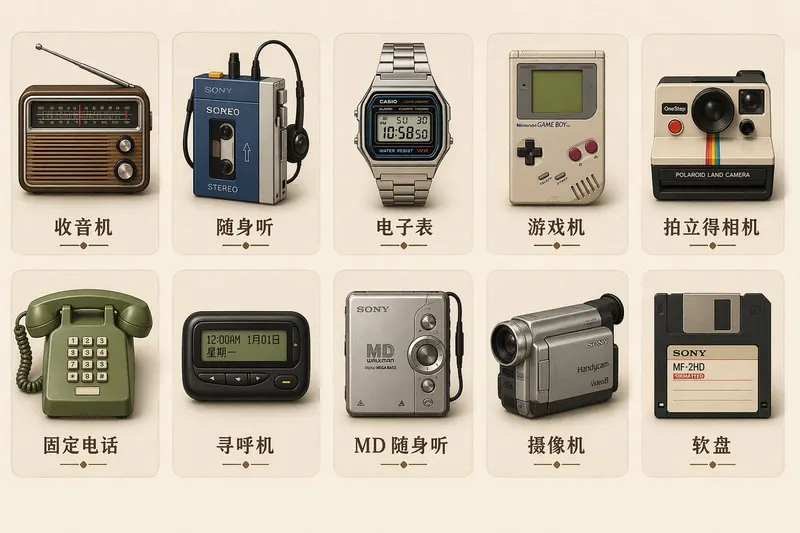 Generate a set of icons for {argument name="device" default="vintage electronic… — GPT Image 2 prompt by @TanShilong