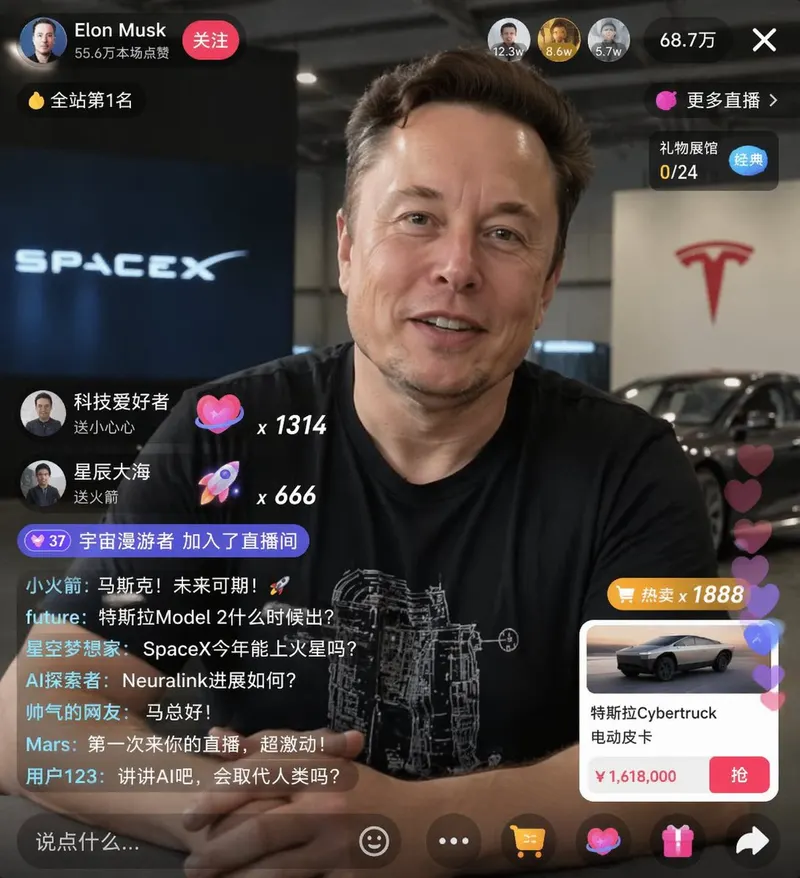 portrait of {argument name="host name" default="Elon Musk"}, smiling, wearing a… — GPT Image 2 prompt by @sjbbxhz