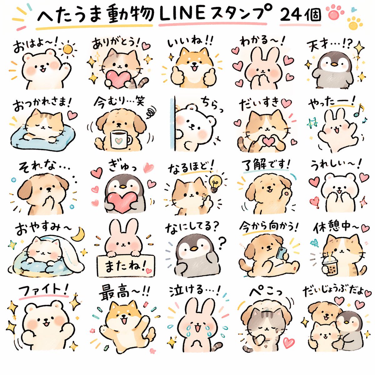 Create {argument name="quantity" default="24"} LINE stickers of {argument… — AI-generated image by @midori_tatsuta using GPT Image 2