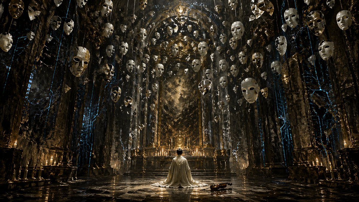 A highly detailed, cinematic wide shot of a grand, dark gothic hall with a… — AI-generated image by @nomen_machine using GPT Image 2