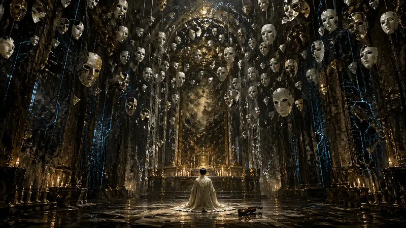 A highly detailed, cinematic wide shot of a grand, dark gothic hall with a… — GPT Image 2 prompt by @nomen_machine