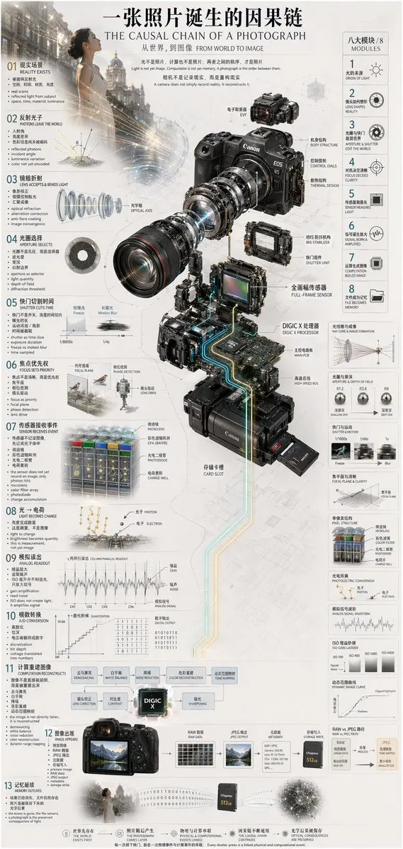 Exploded isometric view of a modern mirrorless camera — GPT Image 2 prompt by @hx831126